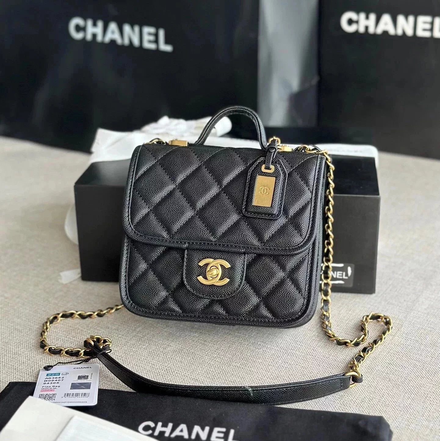 Chanel Women's Bag Top version 【Original Leather New High Version】Home New2022Autumn and Winter Lychee Pattern Cowhide Messenger Bag Square Bag Flap Bag Messenger Bag Home New Small Waste Bag Women's Messenger Bag Flap Bag