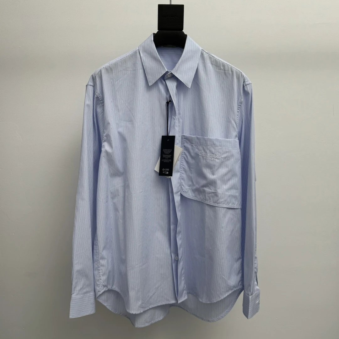 Dior Shirt 24New Embroidered Light Blue Striped Cotton Poplin Shirt Casual Loose Fit Versatile Long Sleeve Shirt Cardigan os Unisex Style