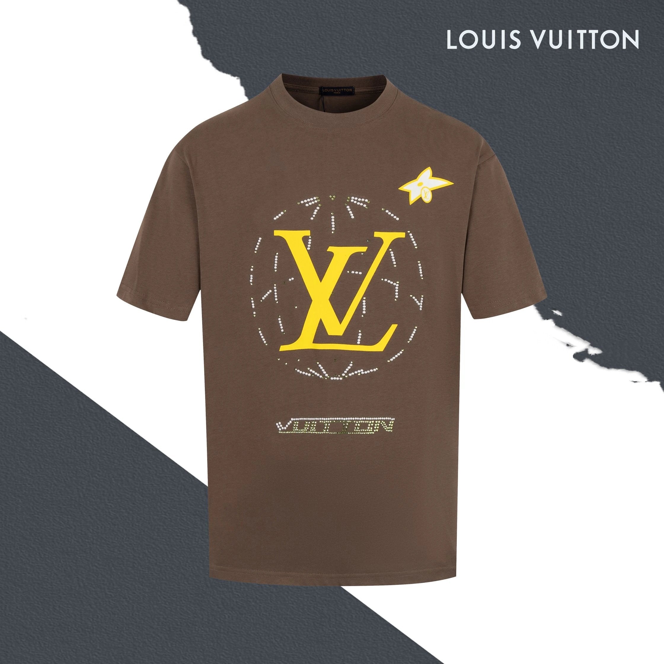 Louis Vuitton LV T-shirt Front Rhinestone Letter Route Print logo round Neck Short Sleeve25ss New Pure Cotton Unisex Style T T-shirt OS Loose Fit Base Shirt Top Half Sleeve T-Shirt