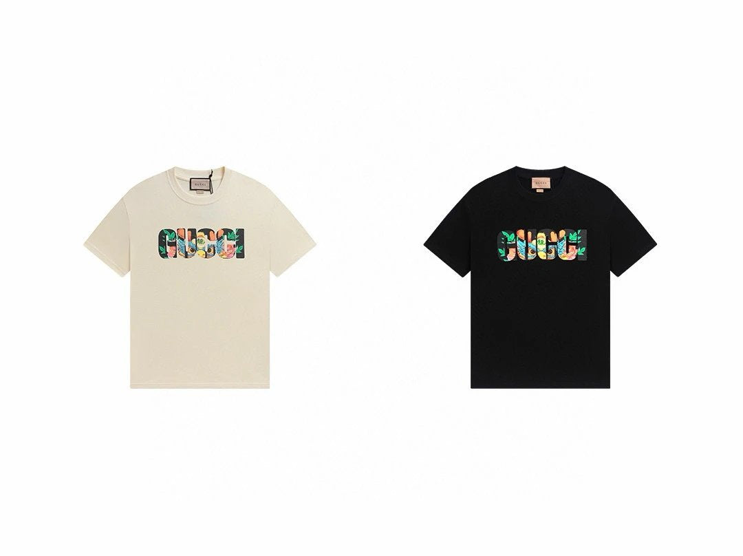 Gucci T-shirt Chest Letter Dragon Head Overlapping Print logo round Neck Short Sleeve25ss New Pure Cotton Unisex Style T Casual T-Shirt Base Layer Shirt OS Loose Fit Half Sleeve Top Plus Size