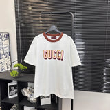 Gucci T-shirt New Style Letter Color Block Print logo round Neck Short Sleeve25ss New pure cotton T Unisex T-Shirt OS Loose Fit Base Shirt Top Half Sleeve T-Shirt