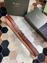 Berluti Belt Top version Original Single Men's New High-End Double-Sided Belt Waist Belt Pure Steel Rotating Pin Buckle Buckle Double-Sided Two-Color Totem Carving Carved Genuine Leather35mm Full Package Belt Men