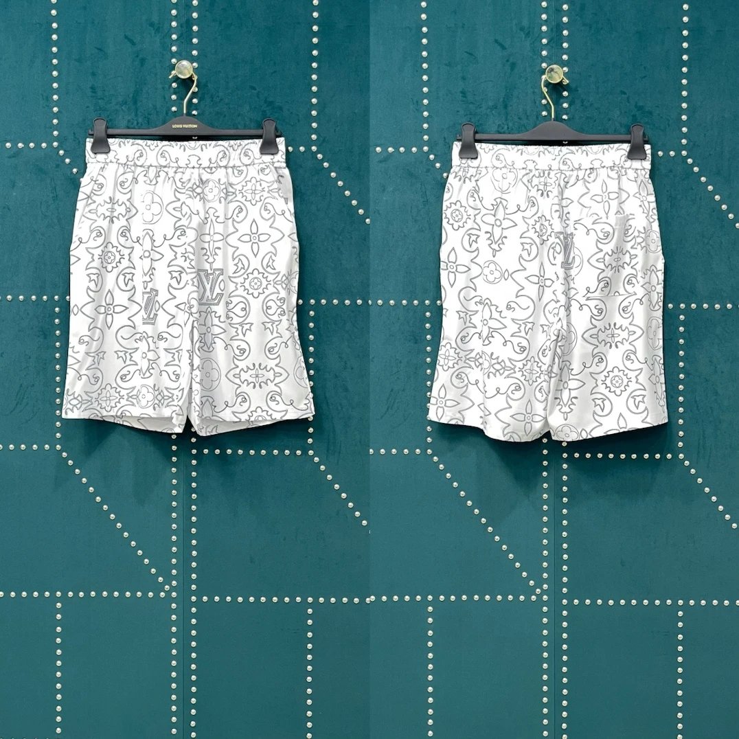 Louis Vuitton LV Shorts Allover Arabic Pattern Print logo Five-point Shorts25ss New Drawstring Casual Summer Pants5Two-in-One Casual Sweatpants for Men and Women, Pure Cotton Joggers