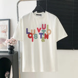 Louis Vuitton LV T-shirt Chest Logo Logo Print Exquisite Round Neck Short Sleeve25ss New Pure Cotton Unisex Style T Casual T-Shirt Base Layer Shirt OS Loose Fit Half Sleeve Top Plus Size