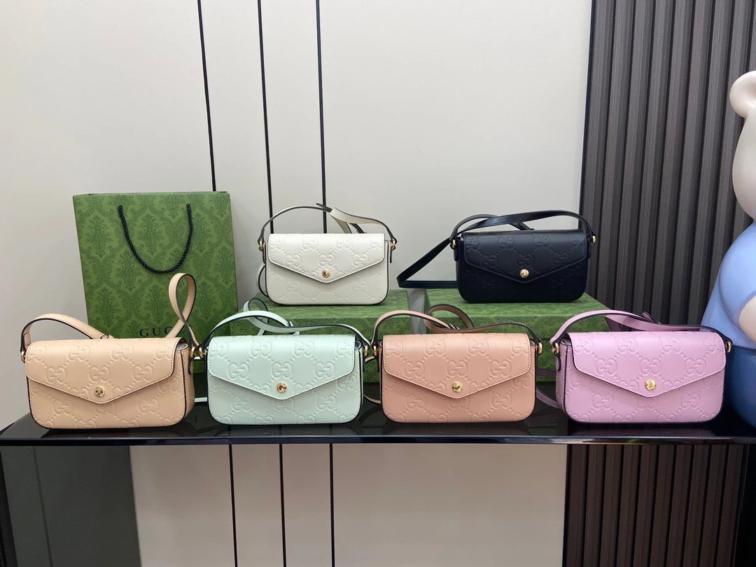 Gucci Women's Bag Top version 【Super Original Leather】24S New Product Ophidia Series Mini Handbag Six-Color Embossed Original Leather mini Small Bag Envelope Package Mobile Phone Bag Wallet Messenger Bag Shoulder Bag Mini Small Bag Women's Bag21cm Model：7