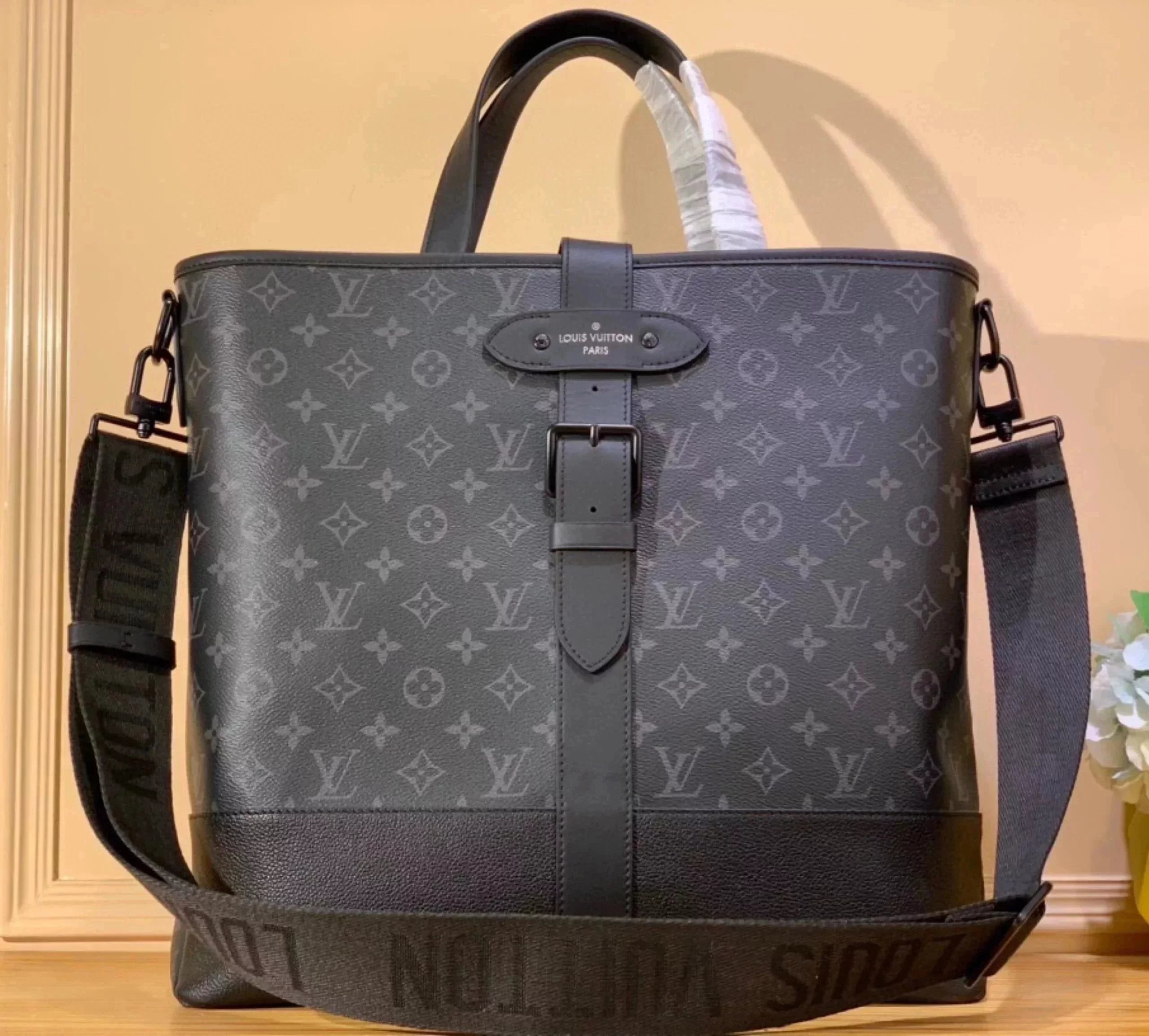 Louis Vuitton LV briefcase Top version 2022New**Original Order M45914Saumur Black Flower Men's Tote Bag Briefcase Shoulder Messenger Handbag Men's Bag