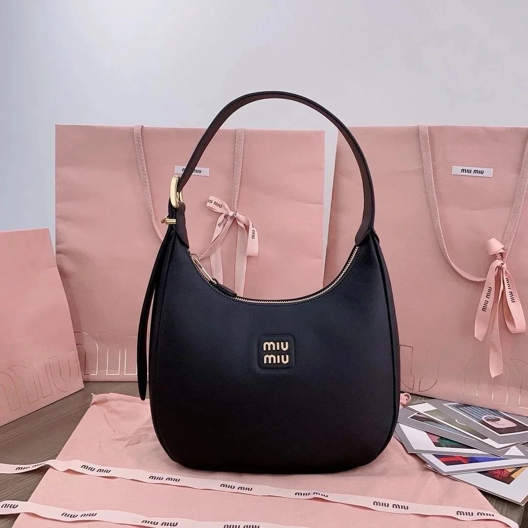 Miu Miu Bag Top version 【Highest Version Original Leather】5BC15124Annual New Product hobo Bag New Size Large Underarm Selenodont Bag Limited hobo Underarm bag miu New Home hobo Shoulder Bag hobo Tote Bag Women's Bag