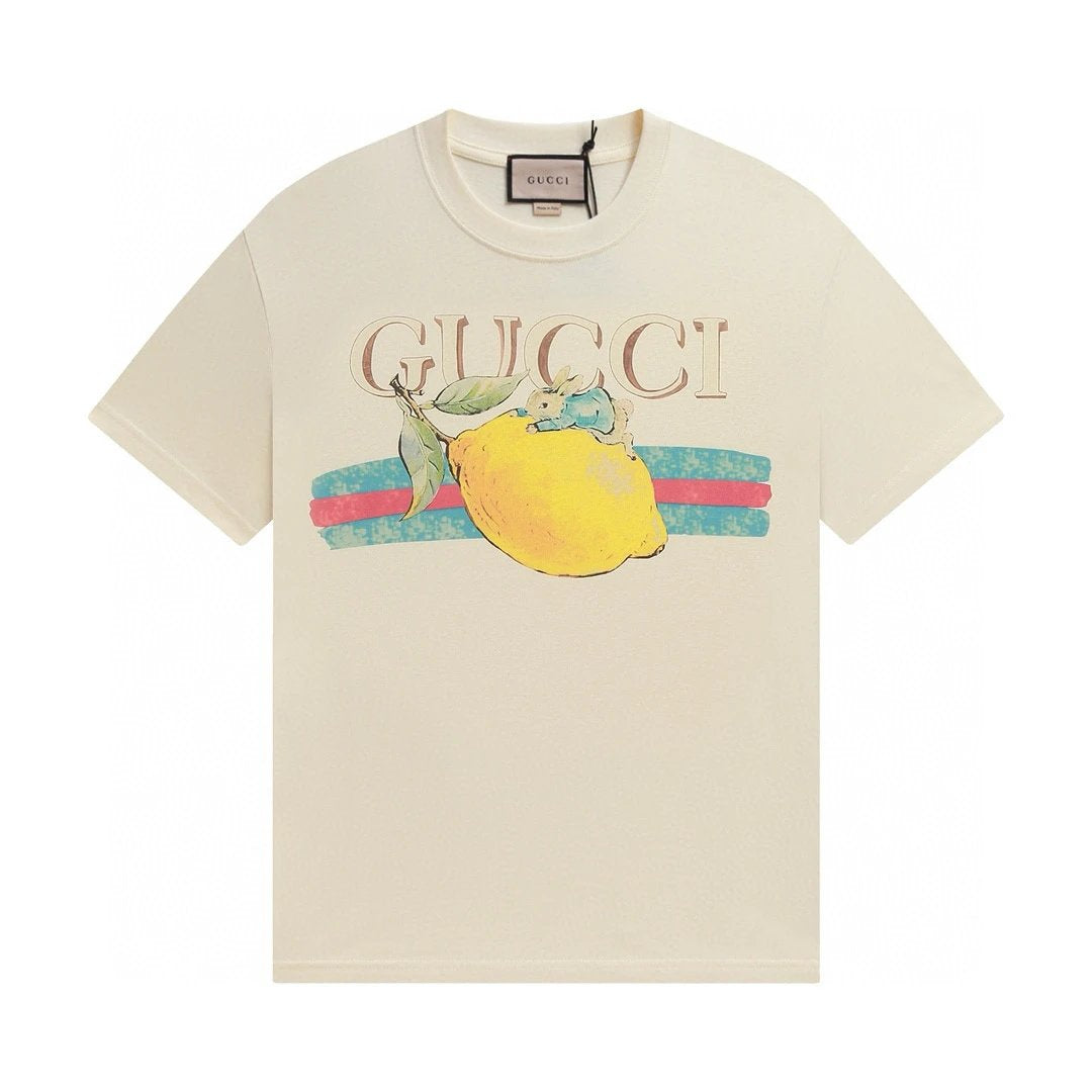 Gucci T-shirt Chest Rabbit Mango Print logo round Neck Short Sleeve25ss New Pure Cotton Unisex Style T T-shirt OS Loose Fit Base Shirt Half Sleeve T-Shirt Top Half Sleeve