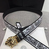 VERSACE Belt Top version Leather Belt Men's Black Double-Sided Leather Head Fashion Smooth Buckle Casual Belt