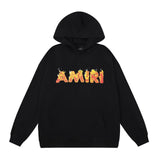 Amiri Hoodie 2024Autumn and Winter New Flame Letter Print Pullover Hooded Sweater for Men and Women