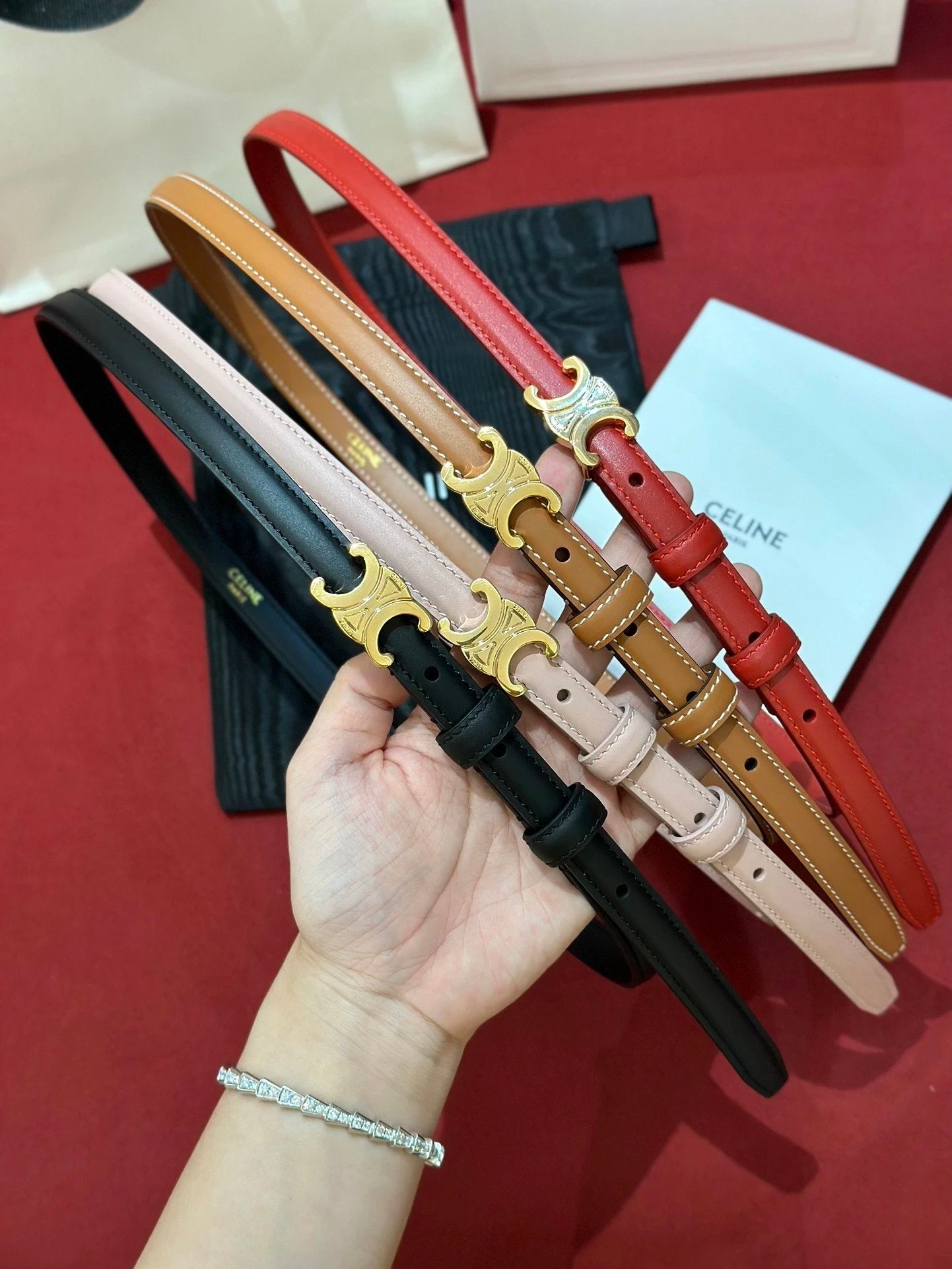 Celine Belt Top version Belt Belt Female Arc De Triomphe Belt Arc De Triomphe Belt Black Retro Hair Style Belt Bright Gold Head Belt Belt Double-Sided Belt Women's Belt Women's Belt Belt Women's Belt1.3Belt Women's Belt Belt