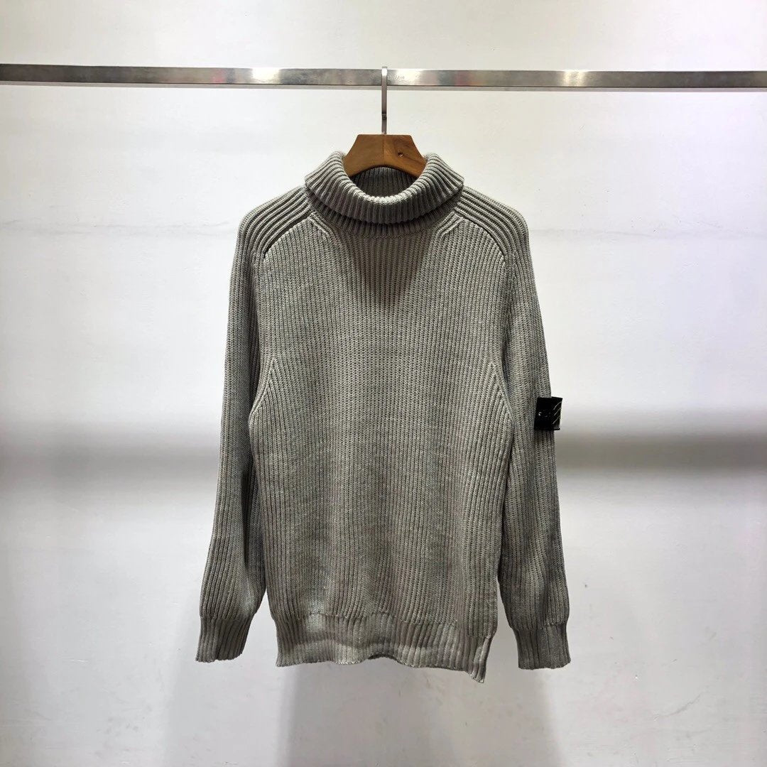 Stone Island Sweater Autumn and Winter New Basic Style Armband Turtleneck Solid Color Knitted Sweater