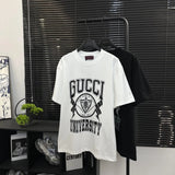 Gucci T-shirt Chest Shield Letter Print logo round Neck Short Sleeve25ss New Pure Cotton Unisex Style T T-shirt OS Loose Fit Base Shirt Top Half Sleeve T-Shirt