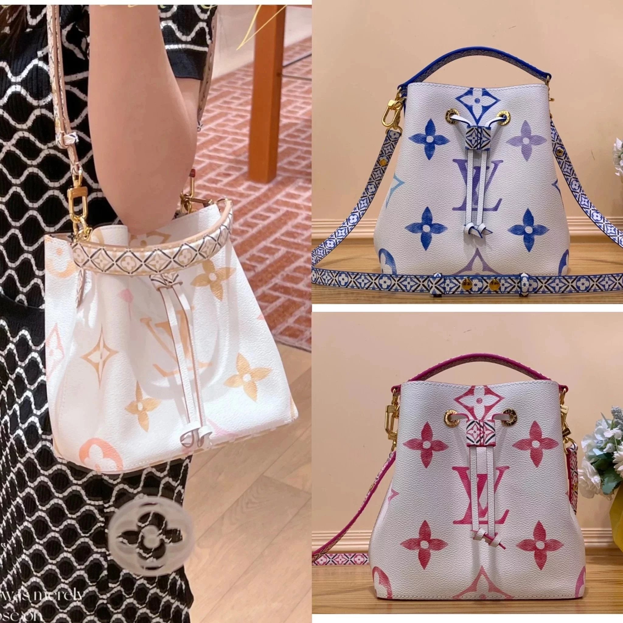 Louis Vuitton LV Women's Bag Top version New Arrival in Season Leisure Holiday Atmosphere M22986Blue Bucket Bag Series New Arrival in Season BB Handbag Bucket Bag Is Elegant Canvas Depicting Printed Bucket Bag M23055Bucket Bag M22979Shopping Bag Women's S