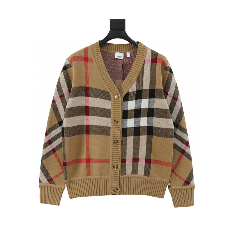 Burberry Sweater Striped Plaid Jacquard Knitted Sweater Cardigan for Men and Women