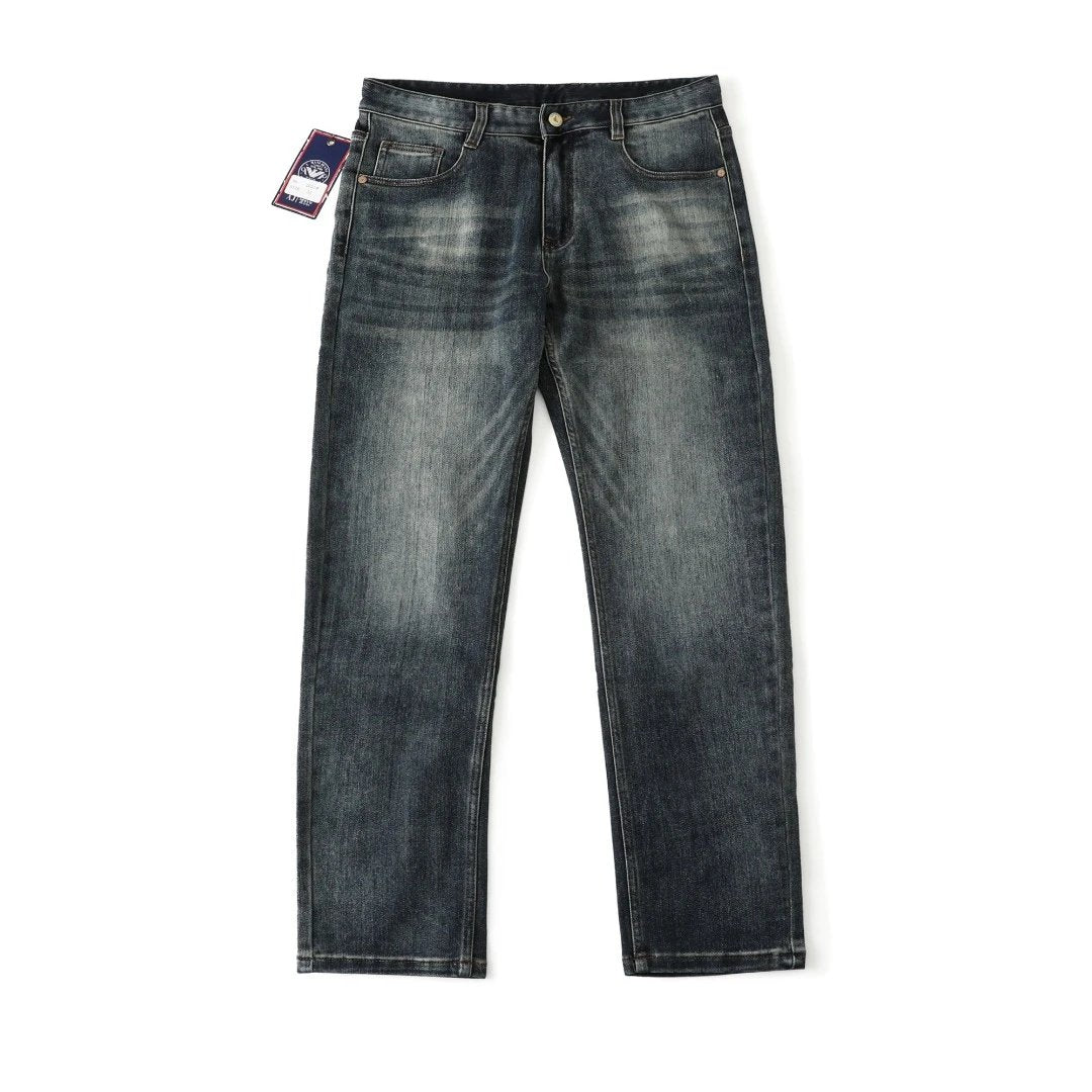 Armani Jeans Back Label Hardware Logo Logo Straight Washed Blue Jeans Autumn Winter New Unisex Straight Long Pants Loose Casual Wide Leg High Waist