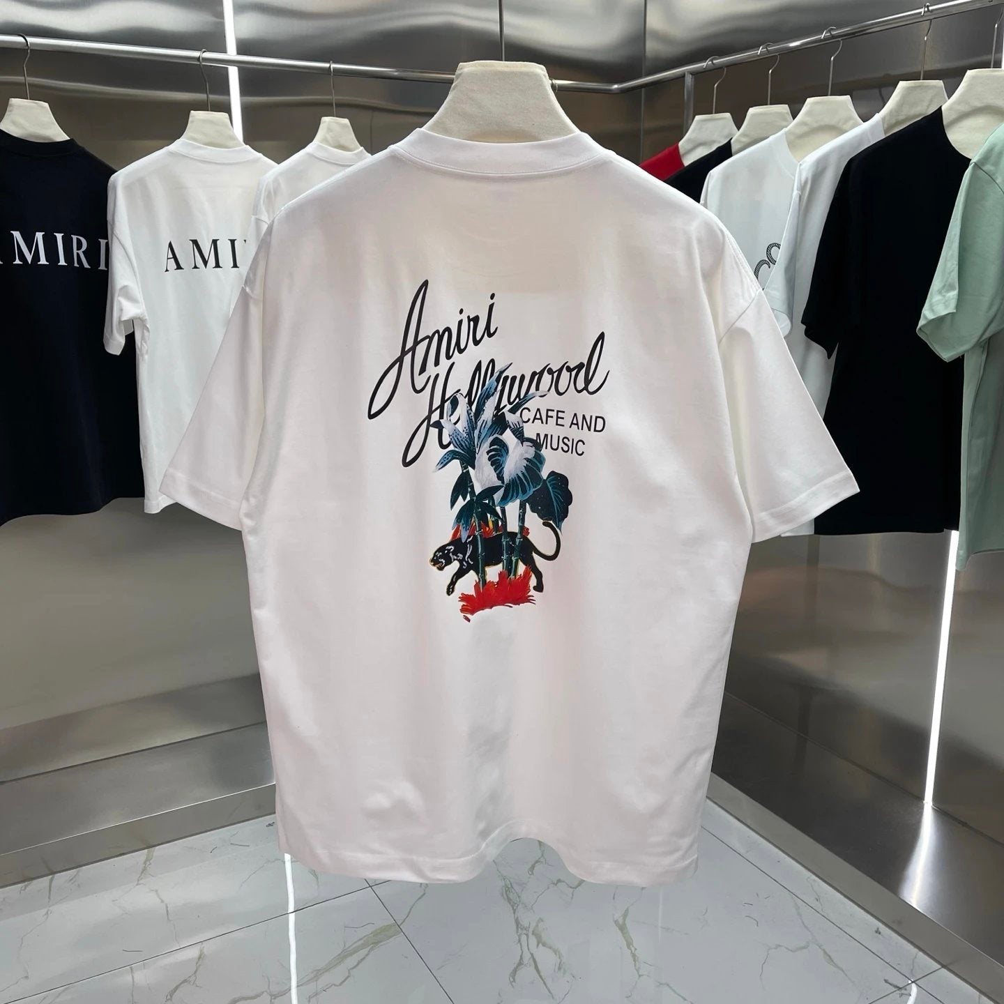 Amiri T-shirt Back Floral Tree Print logo round Neck Short Sleeve25ss New pure cotton T Unisex T-Shirt OS Loose Fit Base Shirt Top Half Sleeve T-Shirt