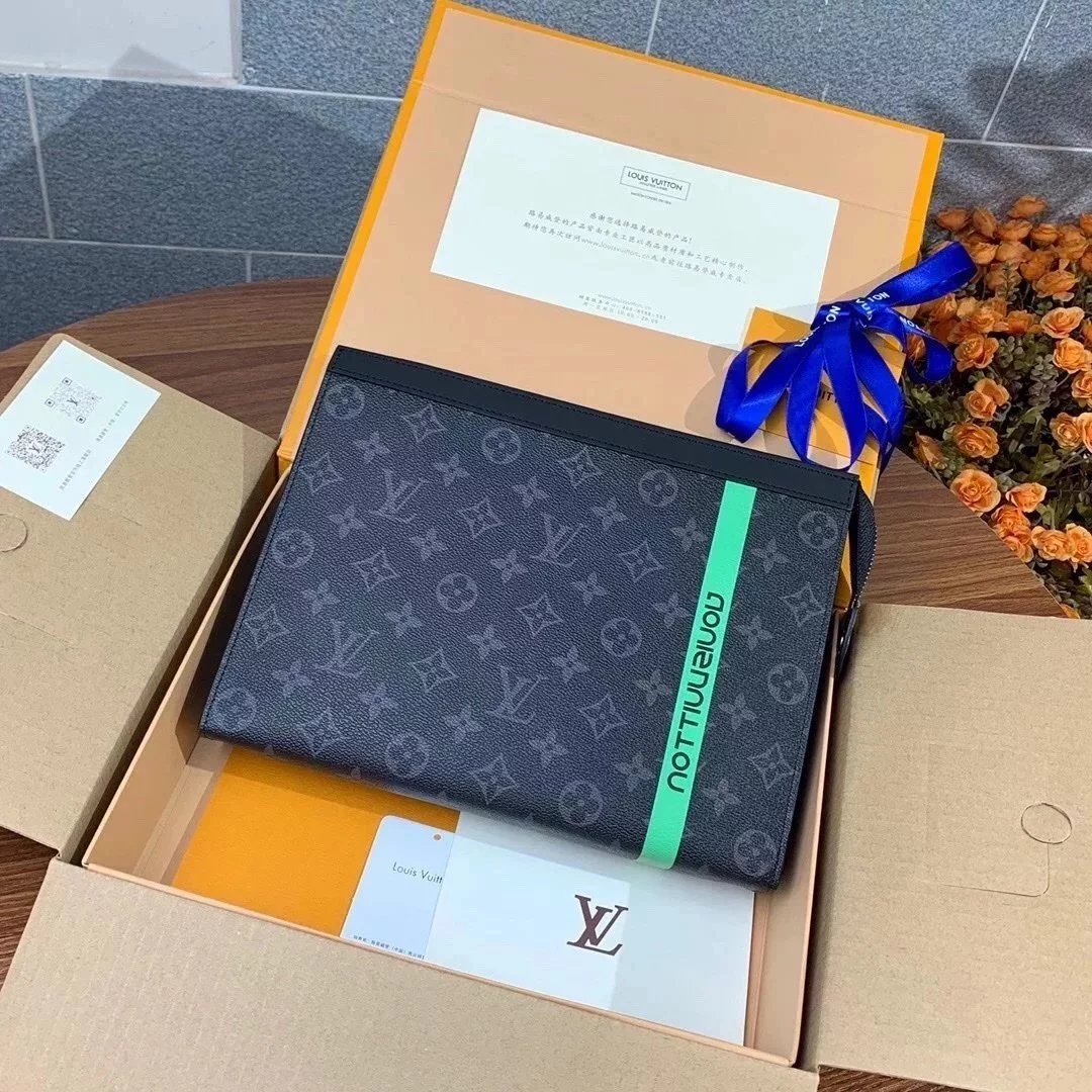 Louis Vuitton LV Wallets/Clutches Top version New upgrade version POCHETTEVOYAGE Medium Handbag Men's Clutch Briefcase Men's Bag M56827Black Plaid M61692M60107M64440Stripes