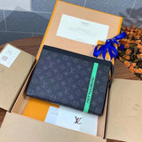 Louis Vuitton LV Wallets/Clutches Top version New upgrade version POCHETTEVOYAGE Medium Handbag Men's Clutch Briefcase Men's Bag M56827Black Plaid M61692M60107M64440Stripes