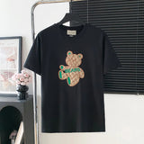 Gucci T-shirt Bear Embroidery on the Chest logo round Neck Short Sleeve25ss New Pure Cotton Unisex Style T Casual T-Shirt Base Layer Shirt OS Loose Fit Half Sleeve Top Plus Size