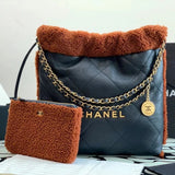 Chanel Women's Bag Top version 【**Original Leather Surrogate Shopping Edition】23B New22bag Teddy Bear Lamb Wool Garbage Bag Autumn and Winter22bag Small Size Large Size Plush Tote Bag Shopping Bag