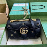 Gucci Women's Bag Top version 【**Original Cowhide】2023Autumn and Winter New Marmont Mamon Series Mini Backpack Chain Bag Medium Backpack Heart Bag Pairs G Rivet Embellished Velvet Marmon Bag Autumn and Winter Velvet Women's Bag446744443497