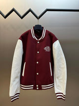 Louis Vuitton LV Jackets Runway Style Retro Burgundy Baseball Jacket Color-Block Short Coat Towel Embroidery American Letters Unisex Street Cotton-Padded Thickened Jacket