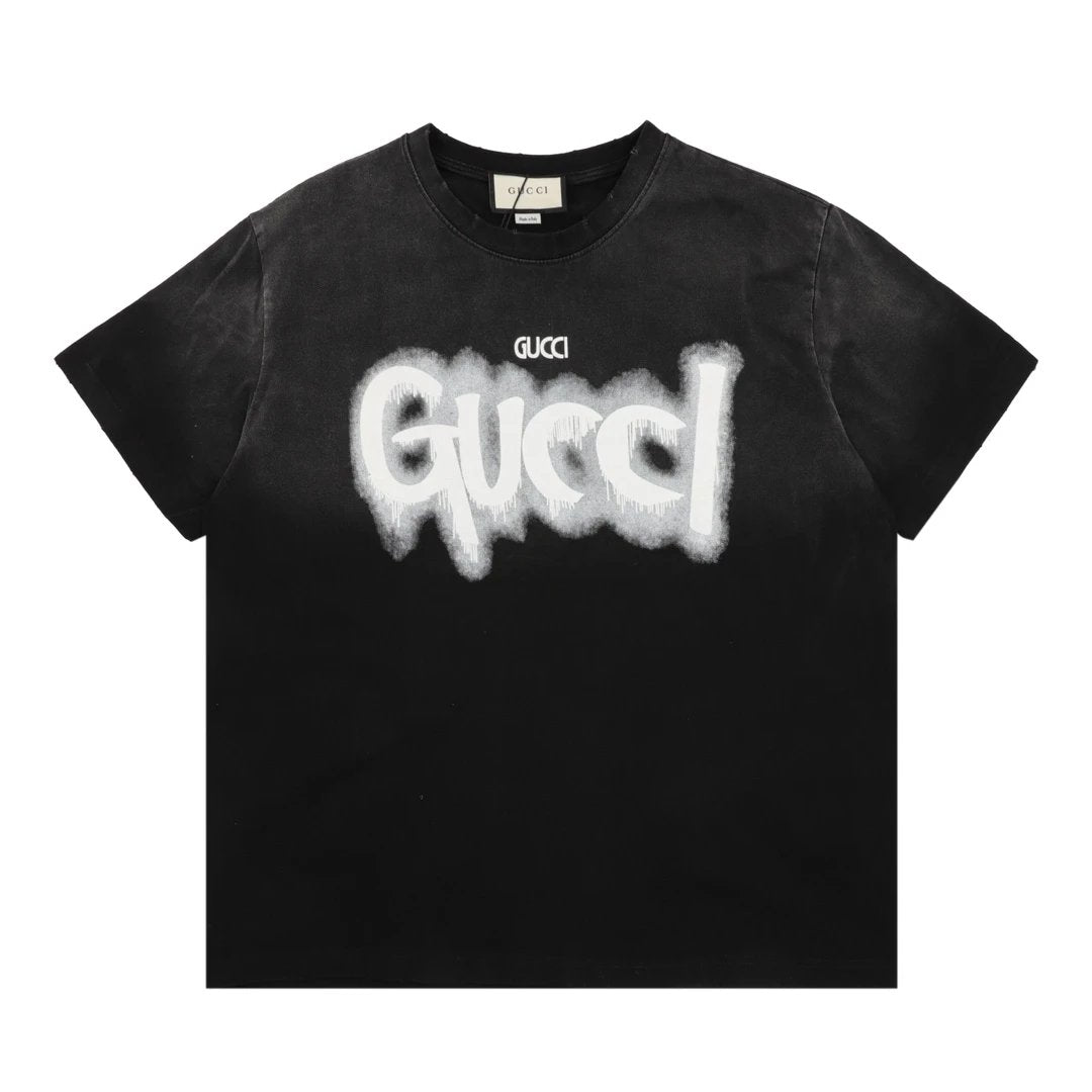 Gucci T-shirt Chest Washed Letter Print logo round Neck Short Sleeve25ss New Pure Cotton Unisex Style T T-shirt OS Loose Fit Base Shirt Half Sleeve T-Shirt Top Half Sleeve