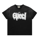 Gucci T-shirt Chest Washed Letter Print logo round Neck Short Sleeve25ss New Pure Cotton Unisex Style T T-shirt OS Loose Fit Base Shirt Half Sleeve T-Shirt Top Half Sleeve