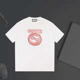 Gucci T-shirt Chest Sketch Double G Letter Printing logo round Neck Short Sleeve25ss New pure cotton T Unisex T-Shirt OS Drop Shoulder Loose Fit Base Shirt Top T-Shirt Short Sleeve