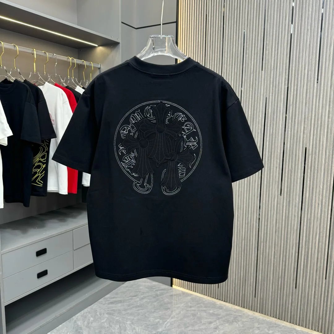 Chrome Hearts T-shirt Horseshoe Embroidery Patch logo round Neck Short Sleeve25ss New Pure Cotton Unisex Style T T-shirt OS Loose Fit Base Shirt Short Sleeve T-Shirt Top