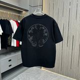 Chrome Hearts T-shirt Horseshoe Embroidery Patch logo round Neck Short Sleeve25ss New Pure Cotton Unisex Style T T-shirt OS Loose Fit Base Shirt Short Sleeve T-Shirt Top