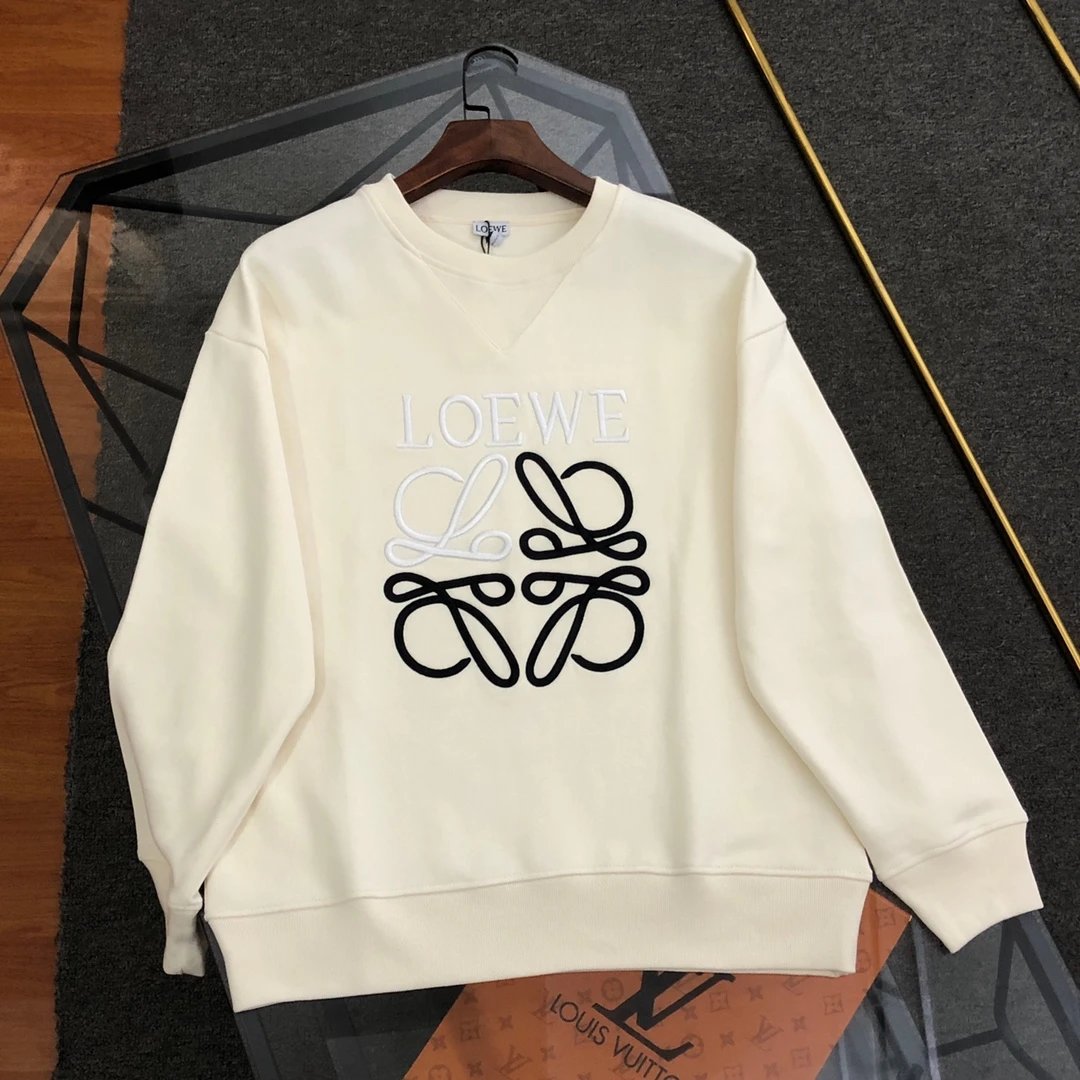 LOEWE Hoodie 24ss New logo Embroidered Crewneck Sweatshirt Pullover Unisex Sports Casual Loose Fit Versatile New Autumn Winter Collection