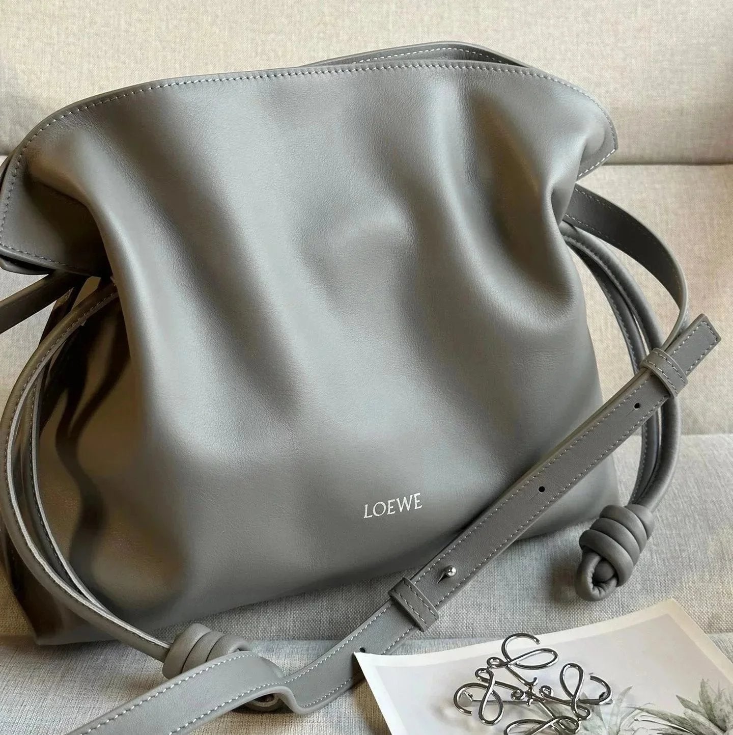 LOEWE Women's Bag Top version 【Top Version Original Leather】New Gilding logoFlamenco Lucky Bag Bag with Long Shoulder Strap Mini Napa Cow Leather Flamenco Clutch Drawstring Bucket Bag Loew New Lucky Bag Tote Bag Shoulder Bag Messenger Bag