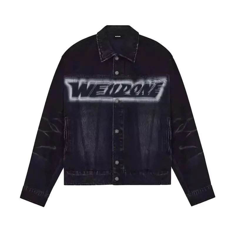 We11done Jackets Top Version New Autumn and Winter Single Row Bullet Screen Letter Printed Jacket Denim Coat