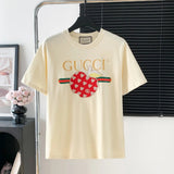 Gucci T-shirt Apple Embroidery on the Chest logo round Neck Short Sleeve25ss New Pure Cotton Unisex Style T T-shirt OS Loose Fit Base Shirt Half Sleeve T-Shirt Top Half Sleeve