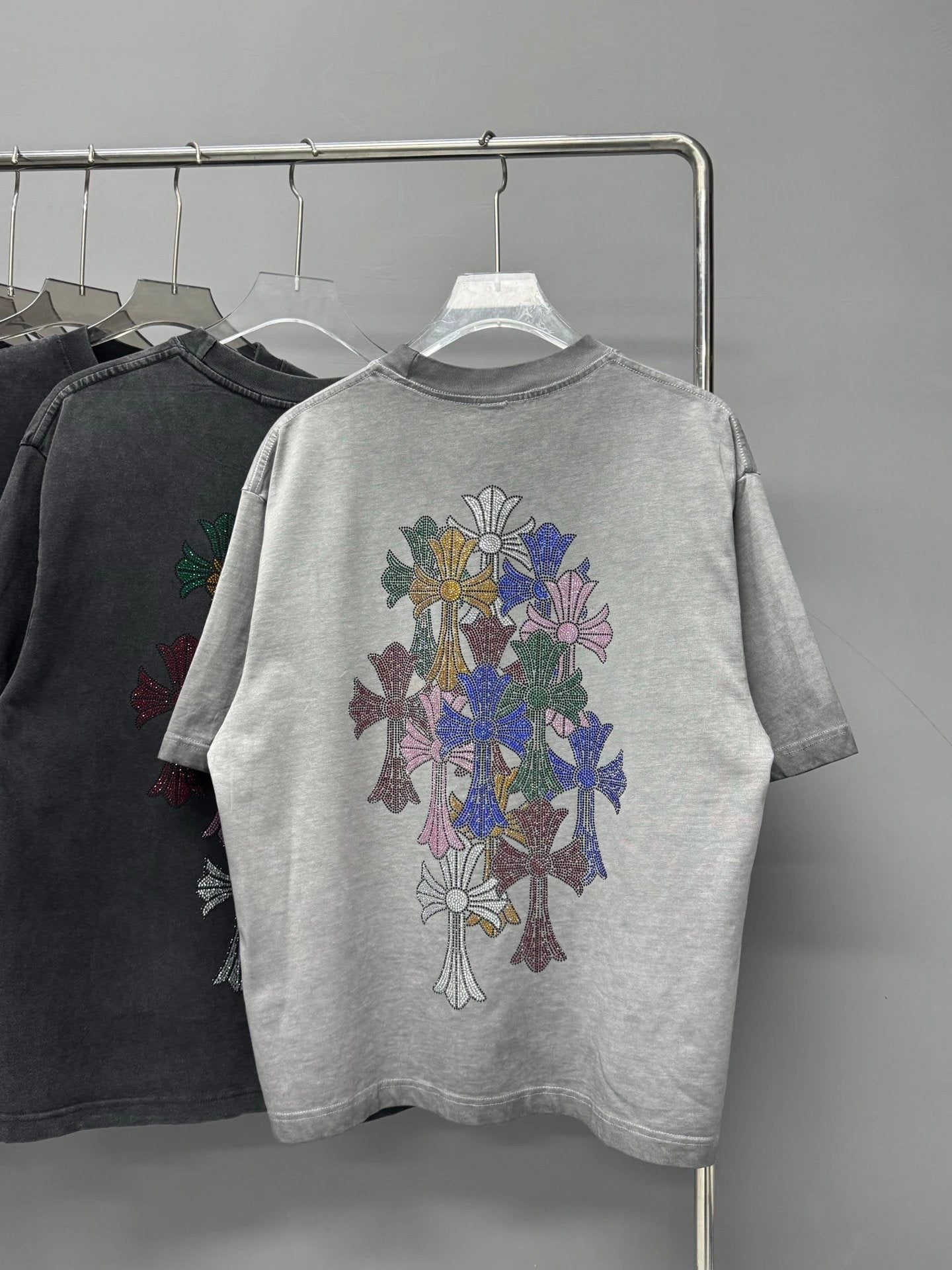 Chrome Hearts T-shirt Heavy Craft Vintage Full Back Rhinestone logo round Neck Short Sleeve25ss New pure cotton T Unisex T-Shirt OS Loose Fit Base Shirt Top Half Sleeve T-Shirt