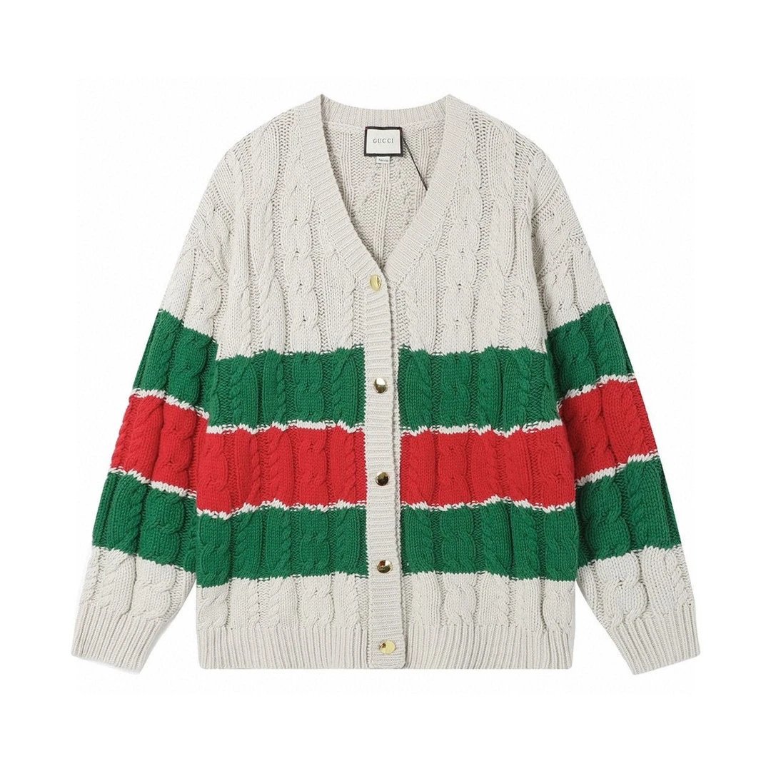 Gucci Sweater Striped Apricot Cardigan Sweater Unisex Outerwear Long Sleeve Soft Lazy Style Thickened Versatile Casual Sweater Coat