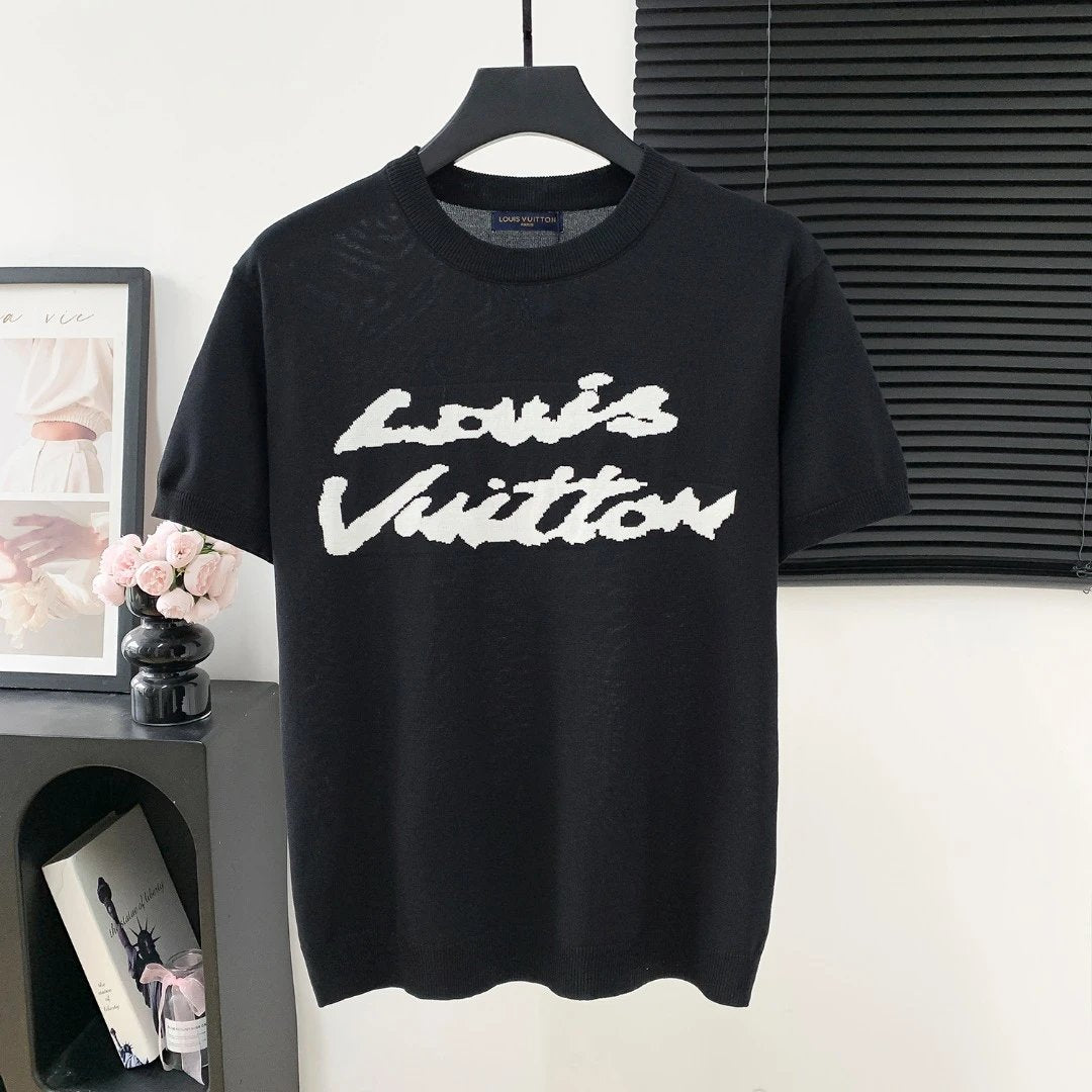 Louis Vuitton LV T-shirt Unique Letter Knit on Chest logo round Neck Short Sleeve25ss New pure cotton T Unisex T-Shirt OS Loose Fit Base Shirt Top Half Sleeve T-Shirt