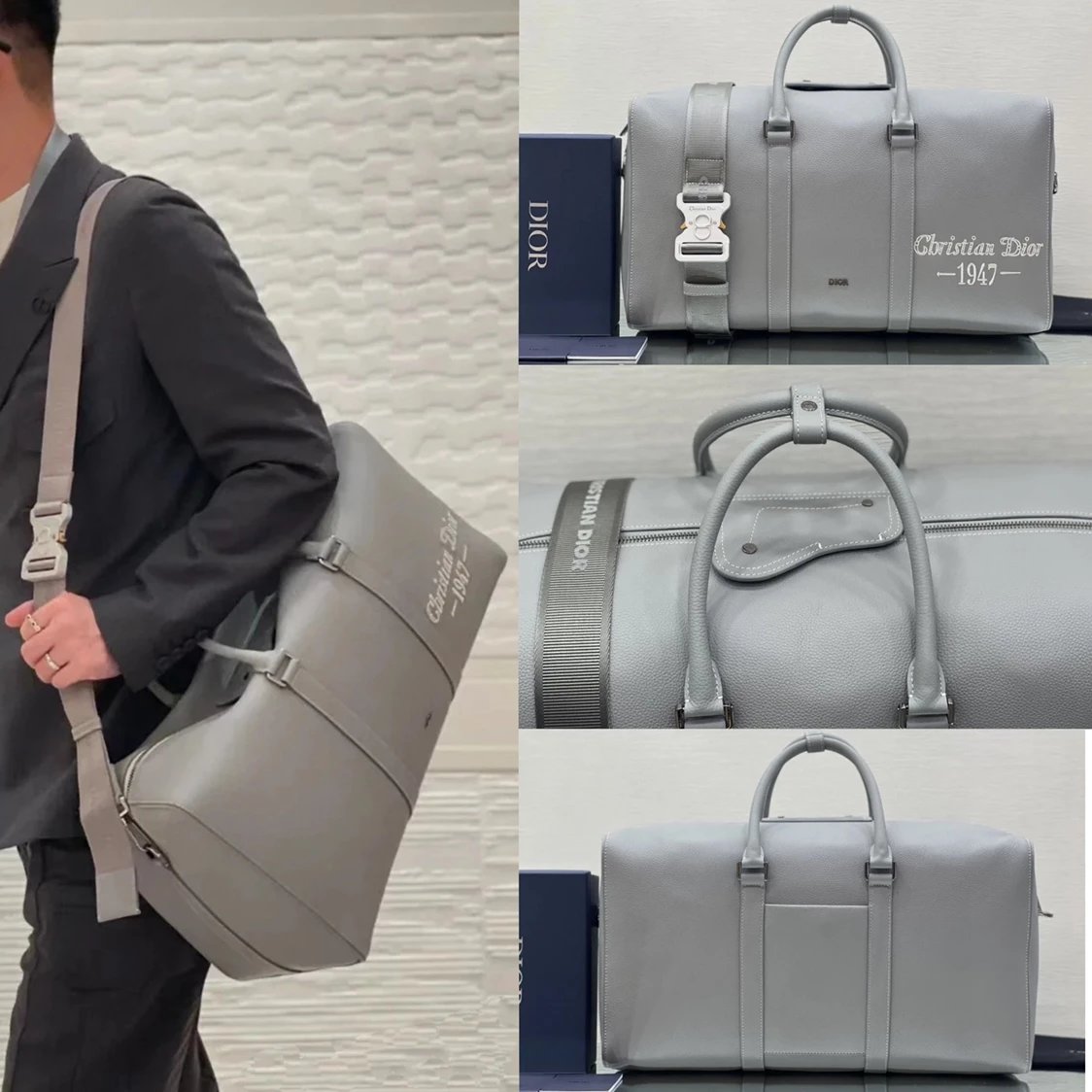 Dior Travel Bag Top version 【Original Leather Surrogate Shopping Edition】New1947Travel Bag Luggage Bag Lingot50Handbag Travel Bag Men's and Women's Bags Large Capacity Business Travel Bag Made of Soot Particle Surface Cow Leather Elaborate Front Decoratio