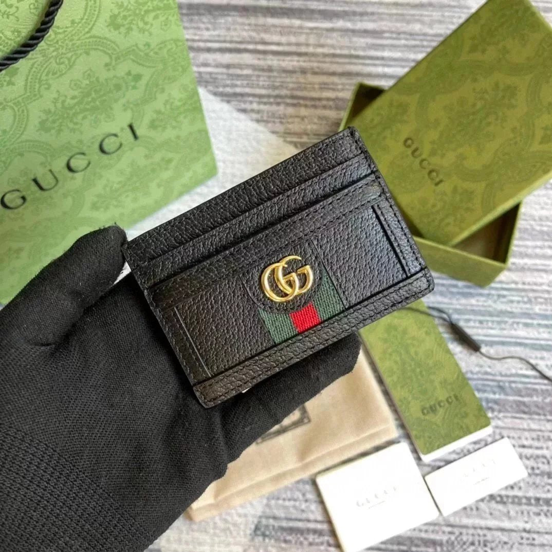 Gucci Wallet Top version 【Original Order】Tiger Head marmont Bee Print Small Card Holder Lightweight and Convenient Pair G Letters logo Genuine Leather Card Holder Card Holder Unisex