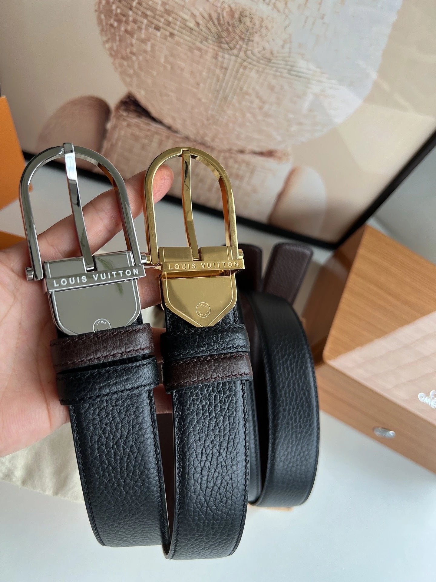 Louis Vuitton LV Belt Top version 【Counter Quality】The Most New Belt3.5cm Men's Belt Pin Buckle Men's Leather Belt with Classic Presbyopic Checkerboard Plaid Belt with Genuine Goods Packaging No Problem in and out of the Counter Versatile Casual Fashion F