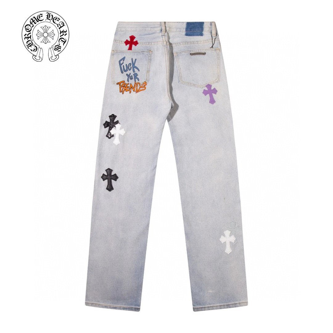 Chrome Hearts Jeans Front and back graffiti print logo25ss Spring Summer New Straight Slim Fit Jeans Unisex Loose Fit Long Pants