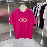 Alo Yoga T-shirt Chest Brand Letter Print logo round Neck Short Sleeve25ss New Pure Cotton Unisex Style T T-shirt OS Loose Fit Base Shirt Top Half Sleeve T-Shirt