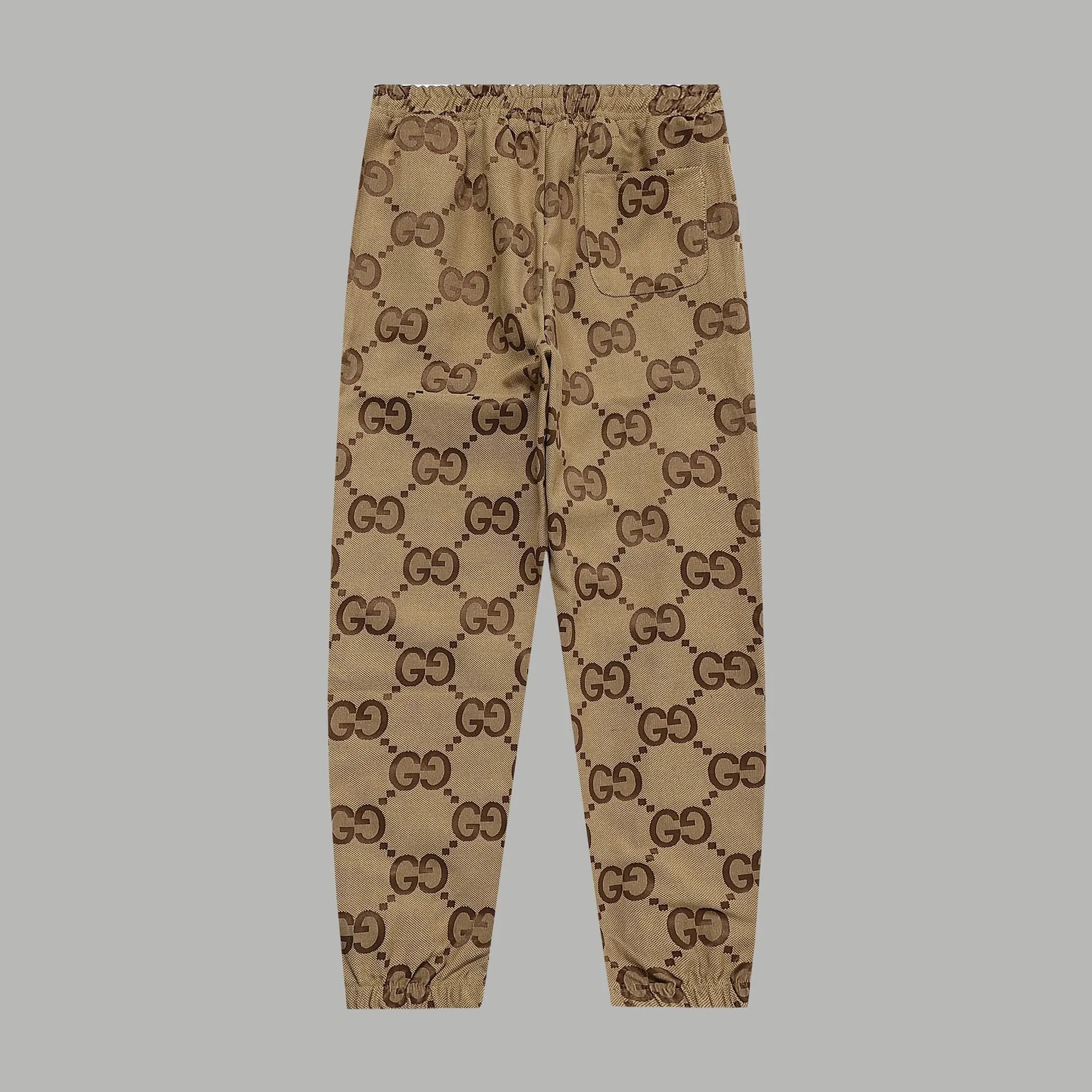 Gucci Jeans Spring and Autumn Dark Pattern Woven Belt Pants G Unisex Casual Jogger Pants Autumn Winter New Arrival