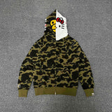 Bape Hoodie Top Version Fashion Brand Double Zipper Shark Hooded Sweater Couple's Loose Heavy Cotton Pullover Hoodie