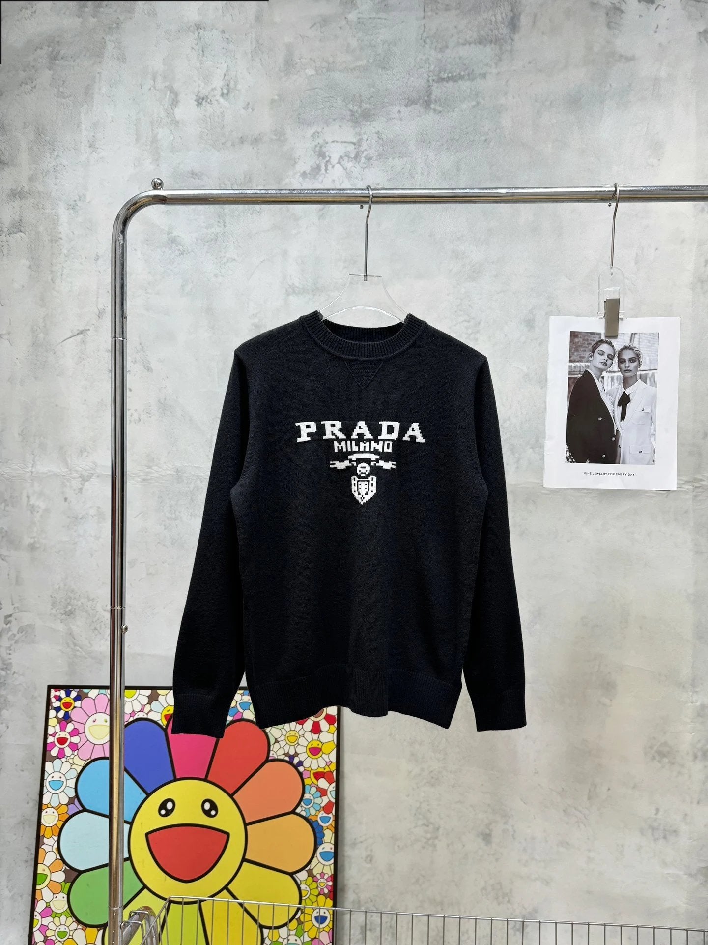 PRADA Sweater Letter Logo Knit Sweater Casual Loose Thickened Warm Pullover Sweater os Knitted Sweater Inner Layer Unisex Same Style24ss Autumn and Winter New Products