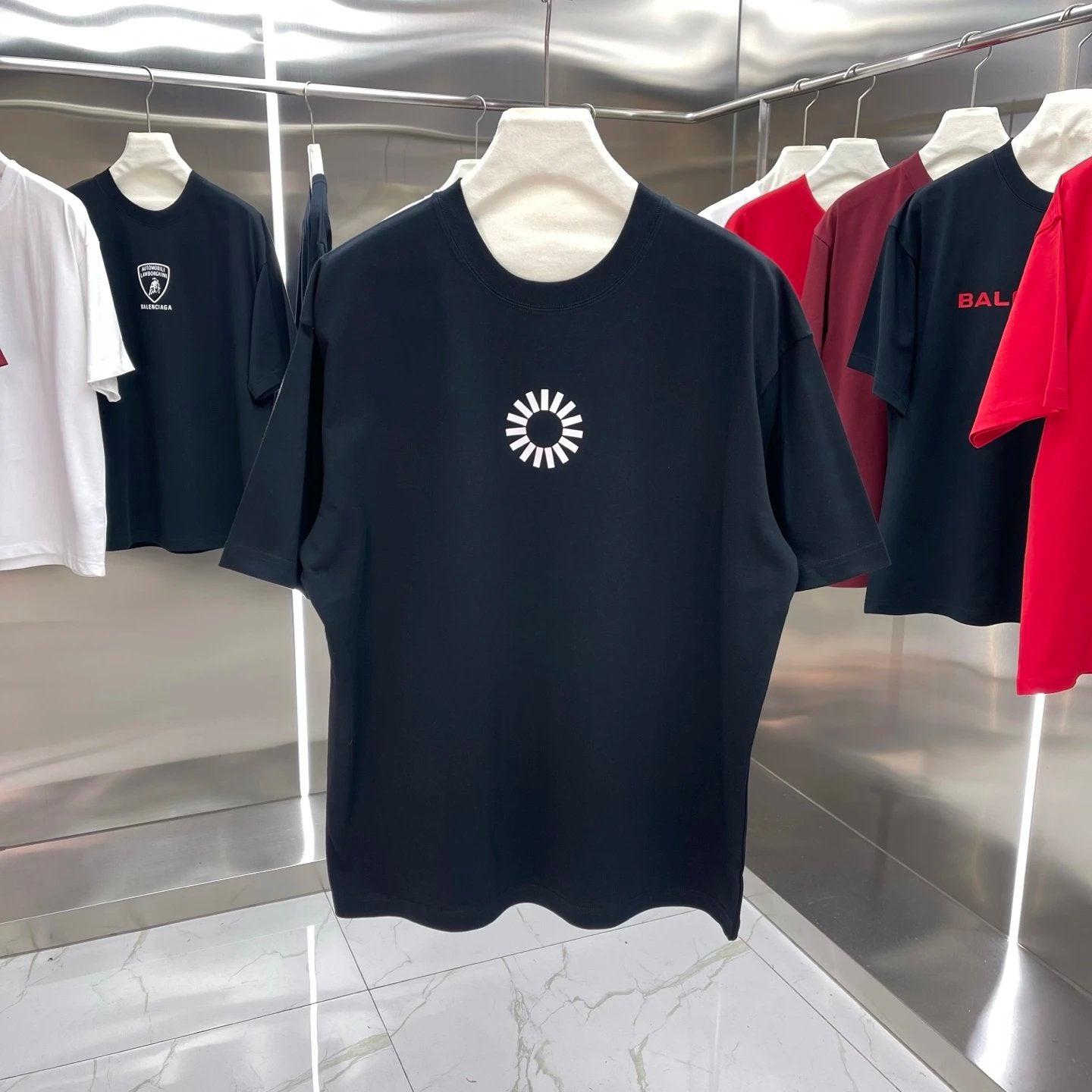 Balenciaga T-shirt 3D Silicone Back Cover logo round Neck Short Sleeve25ss New Pure Cotton Unisex Style T T-shirt OS Loose Fit Base Shirt Top Half Sleeve T-Shirt