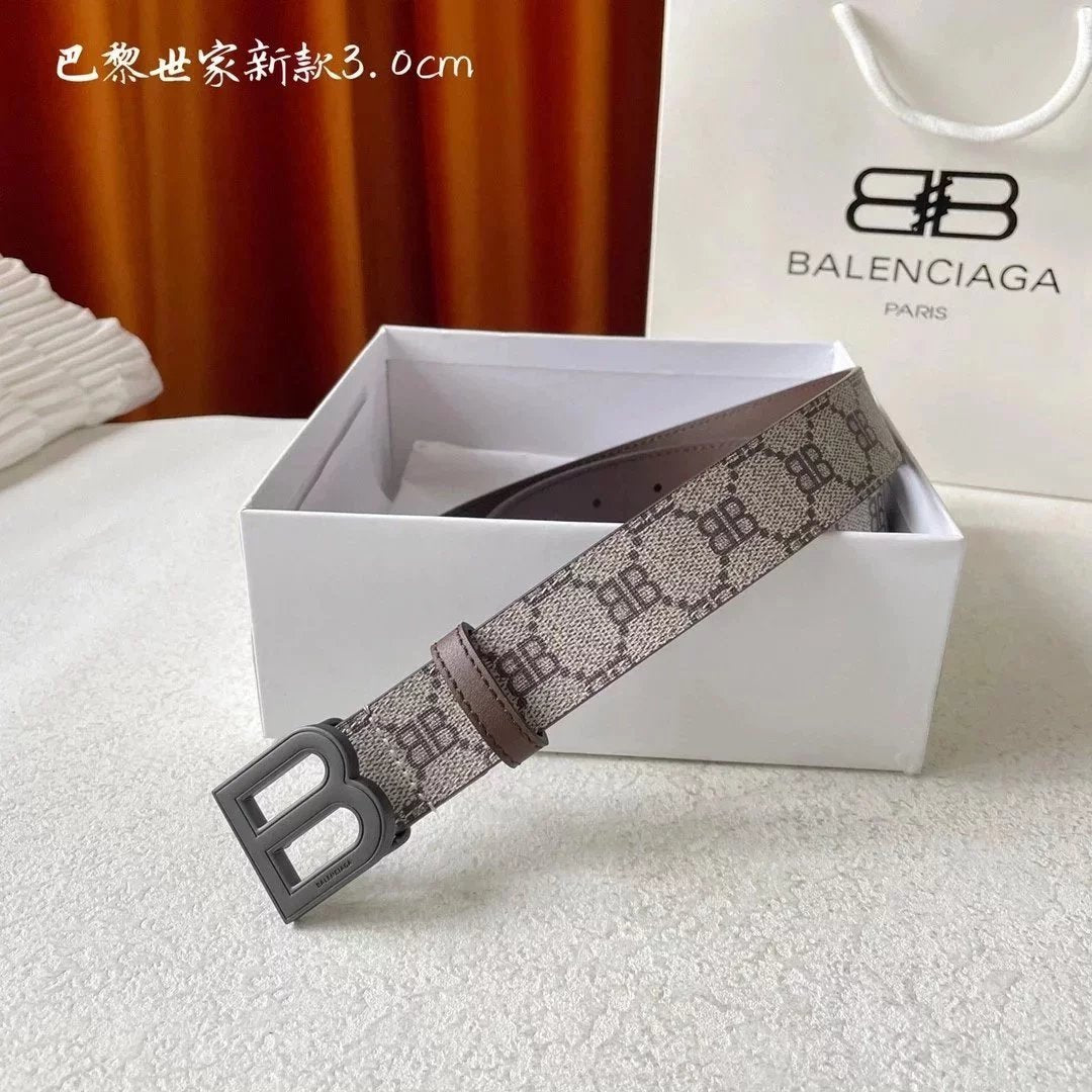 Balenciaga Belt Top version In Stock New Presbyopic B Buckle Men's Leather Belt Imported First Layer Cowhide Leather Belt Men's and Women's Belt All-Match Trouser Belt3.0Wide