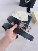 Montblanc Belt Top version Business Casual Belt Belt High Quality Double-Sided Head Layer Cowhide with Steel Buckle Men's Leather Belt Fashion All-Match Business Belt Double-Sided Available3.5